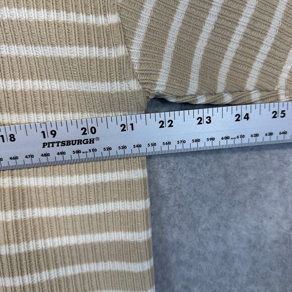 Daniel Caron Shirt Womens Large Beige White Striped Print Short Sleeve Pullover - Picture 11 of 12